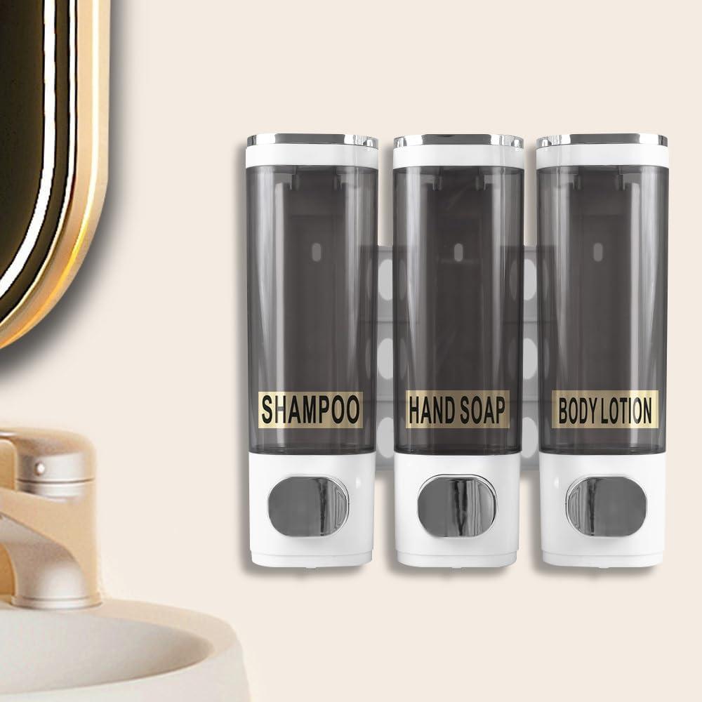 3 in 1 Shower Soap Dispenser, Wall Mounted Shampoo Dispenser Body Wash Dispenser for Bathroom Kitchen Hotel Home