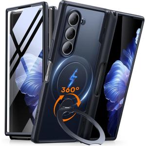 MOBOSI for Z Fold 6 Case with Rotatable Ring Stand & HD Screen Protector, Compatible with Magsafe, 18FT MIL-Grade Protection, Magnetic Shockproof Slim Case for Samsung Galaxy Z Fold6, Black