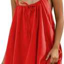 Womens Sundresses Mini Linen Beach Cover Up Tank Summer Casual Spaghetti Strap Sleeveless Dress with Pockets (Medium, Red)