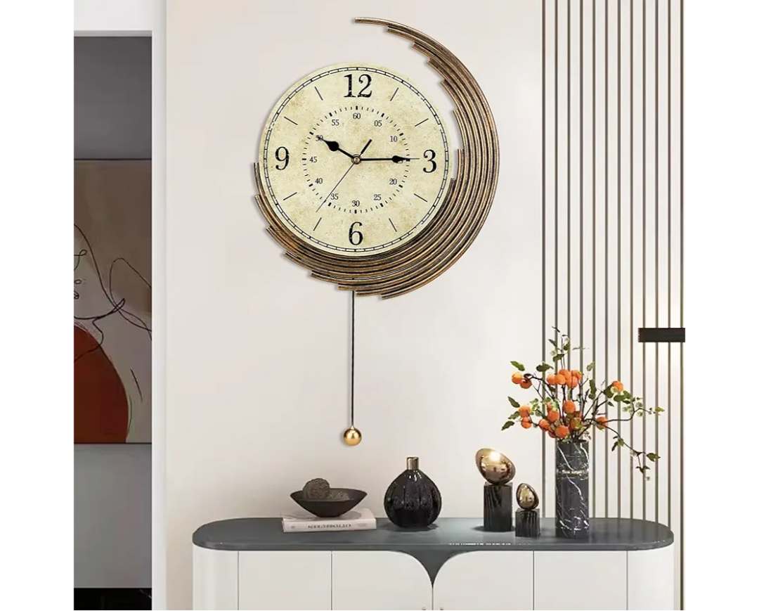 Decorative Wall Clocks with Pendulum,Silent Quality Quartz Movement Battery Operated,Vintage Wall Clock for Living Room,Kitchen,Home,Bathroom,Bedroom Wall Decor, 13x22inch,Retro Golden