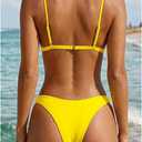 Aqua Eve Two Piece Triangle Bikini High Cut Swimsuit Cheeky Bathing Suit (Yellow, XL)