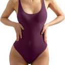 SUUKSESS Women Sexy Scoop Neck Thong Bodysuit Backless Cami Bodysuit Top (Medium, Violet)