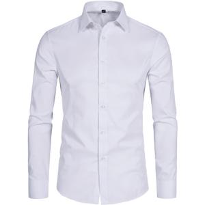Men's Long Sleeve Button Up Shirts Solid Slim Fit Casual Business Formal Dress Shirt (3X-Large, White)