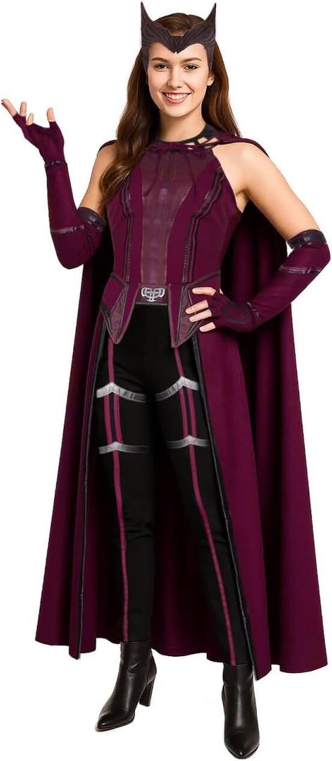 AMNPOLEN Womens Cosplay Costume Red Cloak Top Pants Full Set Adults Halloween Party Fancy Dress Up Outfits (Medium, Female)