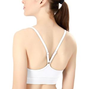 Women's Scoop Neck Adjustable Thin Straps Supportive Wireless Yoga Workout Sports Bra (White, XS)