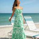 GRACE KARIN Summer Dresses for Women 2026 Vacation,Smocked Floral Maxi Dress,Boho Beach Sundress with Pocket Fashion Clothing (Green, L)
