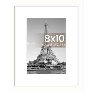 upsimples 8x10 Picture Frame, Display Pictures 5x7 with Mat or 8x10 Without Mat, Wall Hanging Photo Frame, White, 1 Pack