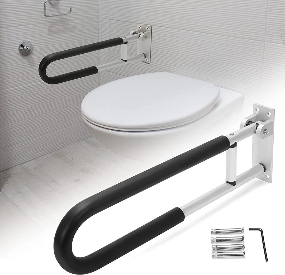 HECASA Toilet Grab Bar 23.6 Inch Flip Up Handicap Grab Bars Rails Folding Support for Elderly Disabled Pregnant Woman Bathroom Shower Safety Toilet Safety Rail