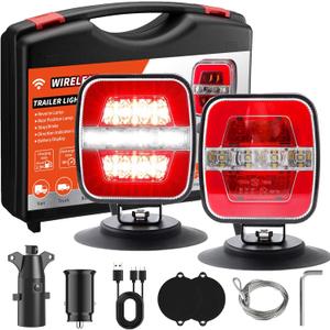 Wireless Trailer Lights Magnetic, Rechargeable Magnetic LED Tow Light with 2 Mounting Options, 110° Adjustable Wireless Towing Tail Light Kit for Car, Truck, Boat, RV, Vehicle, Caravan, Camper