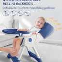 Baby High Chair, 5 in 1 High Chairs for Babies and Toddlers, Travel Foldable High Chair with Detachable PU Cushion, Double Removable Tray, Adjustable Height & Recline, Locking Wheels (Navy Blue)