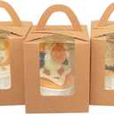 Bakepacker Auto-pop up Individual Cupcake Boxes with Window 25 Count Brown Single Cupcakes Box 3.7 x 3.7 x 4.3inch Cupcake Carrier