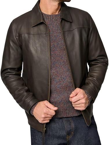 Isaac & David Chicago Men's New Black/ Brown Lambskin Leather Classic Open Bottom Jacket Motorcycle Vintage Racing Jacket (US, Alpha, Large, Regular, Regular, Brown Leather Jacket)