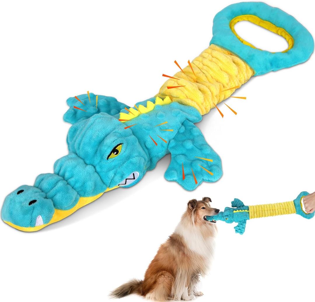 Dog Toys Cute Alligator Dog Toy Tough Plush Puppy Toy for Playtime, Training & Tug of War- Interactive Squeaky & Crinkle Chew Toy for Small to Large Dogs (Blue02)