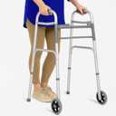 Vive Folding Walker for Seniors - Sturdy Steel Foldable Frame for Adults - Standard Walker with 5 Front Wheels and 2 Rear Ski Glides - Supports up to 300lbs, Adjustable Height