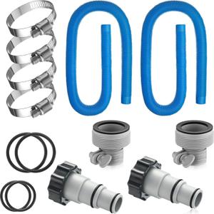 Upgrade 2 Pcs 1.5'' Diameter 59'' Length Swimming Pool Filter Hose with 4 Clamps 2 pcs 1.25 to 1.5 Type B Adapter 2 Replacement Hose Adapter W/collar for Pumps Above Ground Pools(Blue)
