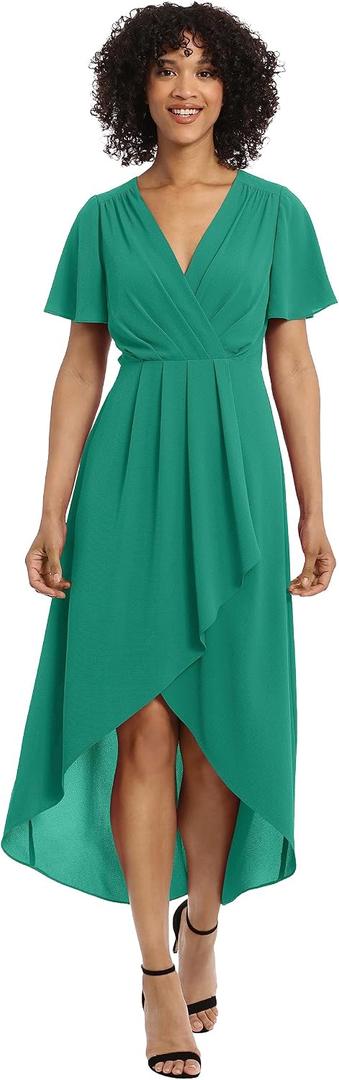 Maggy London Women's Women's Dresses Faux Wrap High-Low Dress with Pleat Details Event Occasion Date Guest of Wedding (Green)