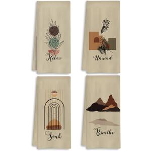 Boho Botanical Hand Towels Set of 4, Relax Breathe Soak Unwind Decorative Towels, Gym Yoga Spa Decor, Boho Decor, 16x24 Inches(Style A)