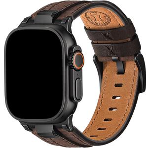 Wristitani Leather Bands Compatible with Apple Watch Band 49mm 46mm 45mm 44mm 42mm for Men, Metal Connector & Genuine Leather Replacement Straps for iWatch Ultra3/2/1 SE3/2/1 Series 11 10 9 8 7 6 5 4 (Dark Coffee)