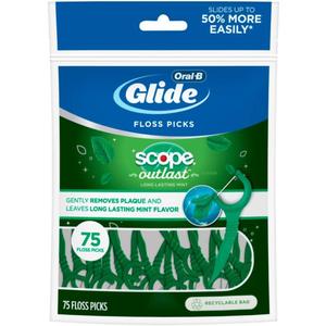 Oral-B Glide Complete Floss Picks, Dental Floss Picks, Scope Outlast, 75-ct, Toothpicks Floss Picks