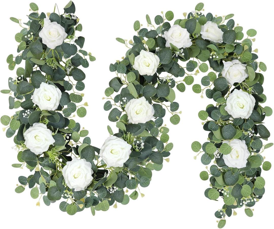 yanstar 6Pcs Artificial Rose Vine Garland with Green Leaves, Elegant Wedding Gift Set, Hanging Fake Roses Vine for Wedding Birthday Baby Shower Anniversary Decor