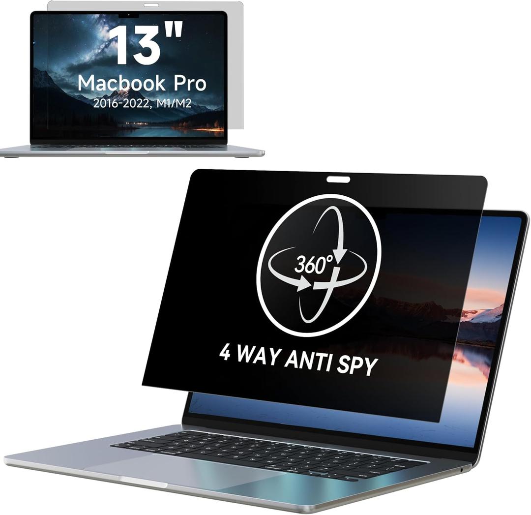 IPROKKO 360 Privacy Screen MacBook Pro 13 inch (2016, 2017, 2018, 2019, 2020, 2021, 2022, M1, M2) & MacBook Air 13" (2018-2021, M1), Matte Anti Glare Blue Light 13In Mac Scratch Resistant Laptop Screen Protector Filter