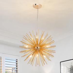 CM MZY Modern Gold Sputnik Chandeliers, 9-Light Satellite Pendant Light fixtures, Starburst Firework Ceiling Lights for Bedroom Living Room Dining Room Kitchen Island Hallway, E12 Socket(Dia:19.7'')