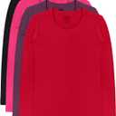 Brix Girls' Long Sleeve Tees - 100% Cotton Tagless 4 -Pack Crew Neck Super Soft Cotton T Shirts. (7-8 Years, Purple, Black, Red, Fuschia Pink)