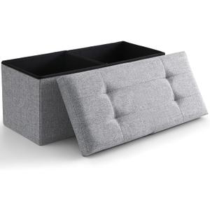 CUYOCA Storage Ottoman Bench Foldable Seat Footrest End of Bed Ottoman with Flipping Lid for Living Room, 75L, 30 inches Linen Fabric Grey