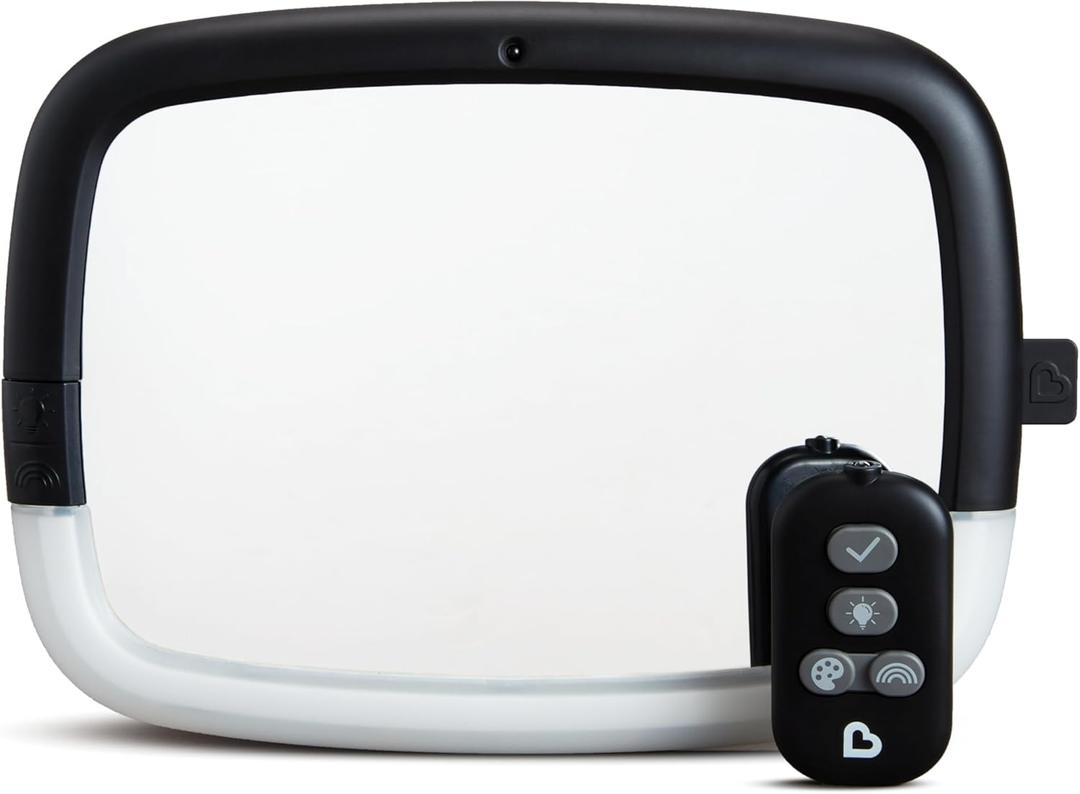 Munchkin Baby Car Mirror for Rear Facing Car Seats, Night Light LED Pivot 360 Baby in-Sight Adjustable Auto Mirror, Black