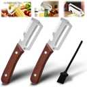 4 x 2 Pack MultiFunctional Vegetable Peeler with Cleaning Brush,3 in 1 Stainless Steel Blade with Wooden Handle and Bottle Opener,Peeler Knife for Fruit Pumpkin Peeling Potato Carrot Veggie Peeler