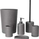 zccz Bathroom Accessory Set, 6 Piece Grey Bathroom Accessories Set with Trash Can, Toothbrush Holder, Toothbrush Cup, Soap Dispenser, Soap Dish, Toilet Brush with Holder, Trash Can, Light Gray