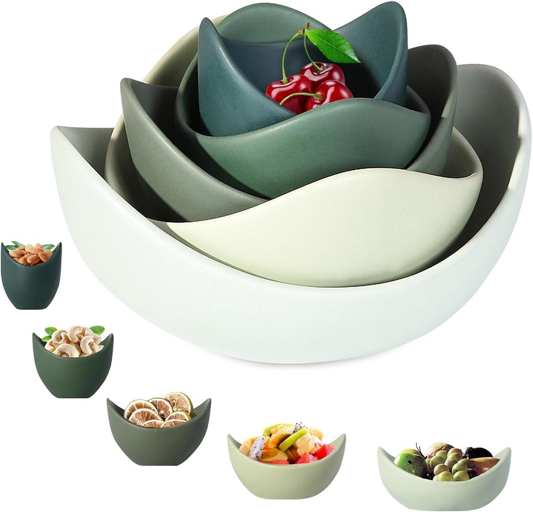 Notakia Salad Decorative Bowls Lotus Shaped Pasta Bowls Dishwasher Safe, Unique Angled Ceramic Bowls for Salad, Pasta, Soup, Rice, Prep, Ideal for Restaurant (Green)