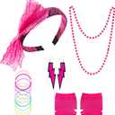 80's Costumes Set Headband Earrings Necklace Bracelets Fishnet Gloves for Halloween Cosplay Retro Theme Party
