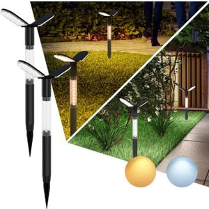 EMANER Solar Lights Outdoor 2-Pack, 2000LM Big Solar Light, Cool and Warm White Pathway Light Warm & Cool White, Dusk to Dawn Stay On Walkway Lights 2200mAh for Garden Sidewalk Yard (Black)