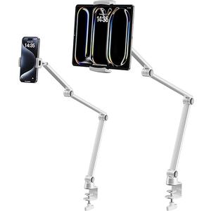 LULULOOK iPad Stand, Aluminum Alloy Mount - Adjustable for Desk, Compatible with iPad Pro 12.9, Mini, Galaxy Tabs, iPhone 16 Pro Max, Kindle, Tablet 4.7"-13" (2 Clips)