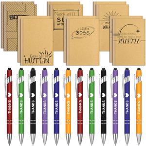 Geyee 24 Pcs Mini Motivational Pens Inspirational Notepads Bulk Appreciation Gifts Small Journals Funny Ballpoint Pen Set Prizes Men Women Office Travel Party Favors(Employee)