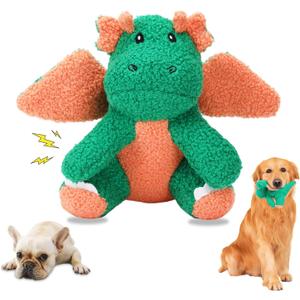 3-Layered Stuffed Dog Toys for Medium Large Dogs, Large Plush Squeaky Dog Toys to Keep Them Busy for Small Medium Large Breed, Cute Animals Puppy Teething Chew Toys - Dinosaur L