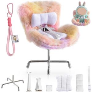 Doll Car Seat Compatible with Bubudoll, Small Seat for 10-17cm Blind Box Toys, Including Air Vent Clip, Desktop Stand, Adjustable Safety Strap, Airflow-Friendly Design, Ideal Car Decor Gifts