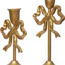 Gold Bow-Knot Iron Taper Candle Holder,Pillar Candle Holders Decorative Candlestick Holder for Home Decor, Wedding, Dinning, Party