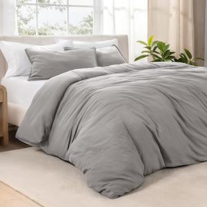 Bare Home Microfiber Duvet Cover Set - Ultra Soft Washed Microfiber - Queen Size - Linen-Like Look - Easy Care - Breathable Fabric - Our Softest Duvet Cover Set (Queen, Frost Grey)