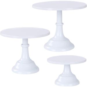NIANDAIXIU 3 Pcs Metal Cake Stand, Cake Pop Stand Set of Disc Diameter 8" 10" 12", Tall Cake Stands for Dessert Table, Perfect Display for Wedding, Party, Birthday, Baby Shower, Decorations (White)