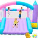 Inflatable Bounce House with Slide, Bouncy Castle for 4 Kids with Blower, 160 x 135 x 70 inches Jumping Bouncer with Ball Pit, Dual Basketball Hoops