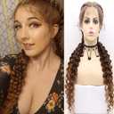 xiweiya 26inch Mixed Burgundy Double Dutch Braided Wigs Pure Human Hand Bouncy Curly Ombre Wine Red Lace Front Wig with Baby Hair for Women