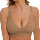 Deep V Bra Low Cut Sexy Push Up Bralettes for Women Padded Comfy Smoothing Wireless Lifting Bras Seamless Bralette (Medium, Brown)