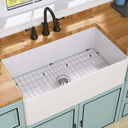 BESTGO White Farmhouse Sink 33 inch Fireclay Apron Front Farm Sink Large Capacity Deep Single Bowl Kitchen Sinks with Accessories Protective Bottom Grid and Strainer