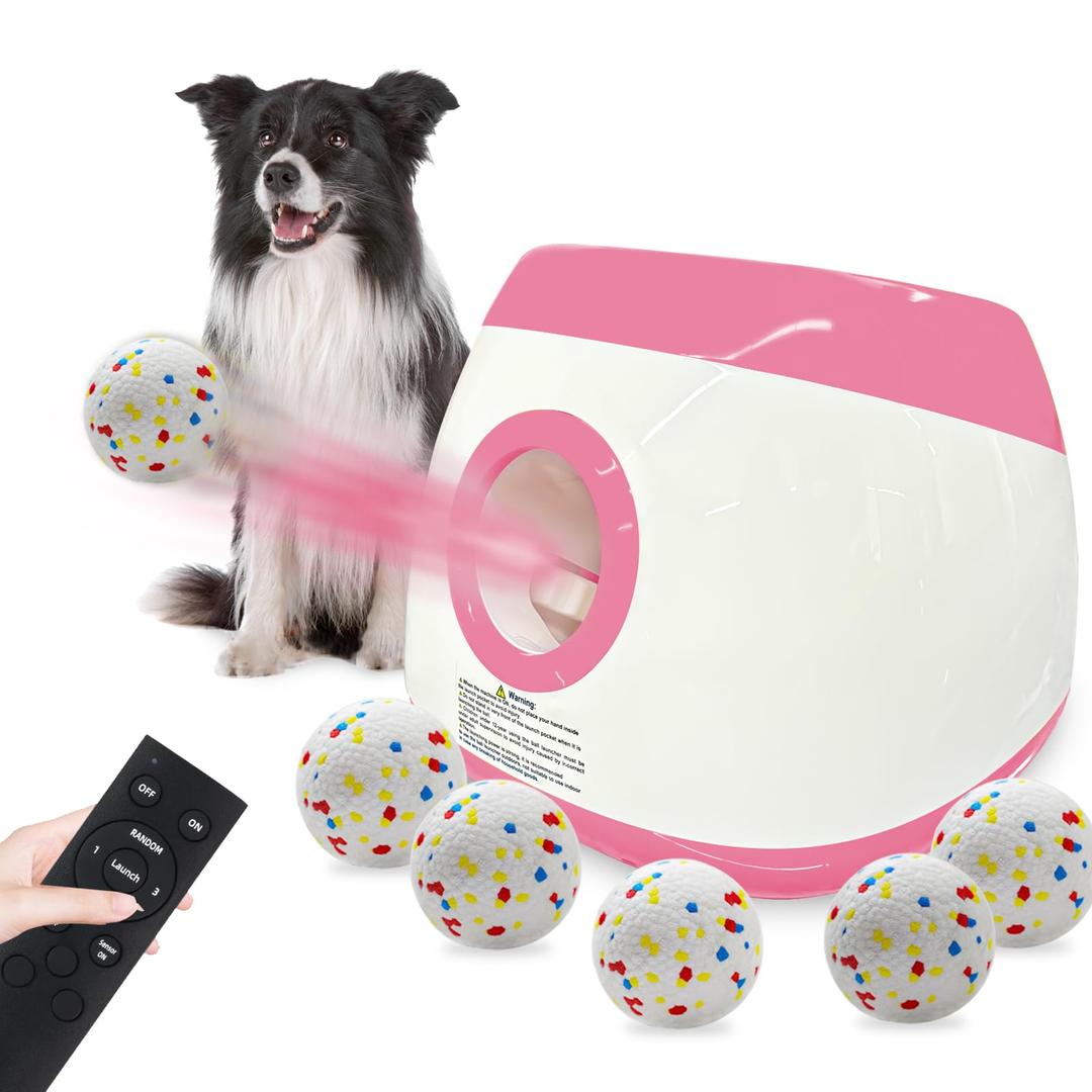 SOCO Automatic Ball Launcher for Dogs Large- 3 Distance Settings (40/60/80FT) w/Remote Control | 2.5" ETPU Tennis Balls | Indoor/Outdoor Dog Toy | 6 Balls & Quick Charge Included