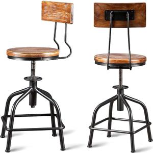 Farmhouse Kitchen Stool - Industrial Retro Design, Metal Swivel Bar Stool, Vintage Adjustable Height, 19.6-25.5 inch