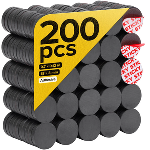 Strong Ceramic Round Magnets with Adhesive Backing (0.7x0.12/18x3mm, 200 pcs) - Heavy Duty Sticky Magnets, Non-Corrosive, Versatile for Home, Office, Workshop, Whiteboard, Fridge and Hobby Use