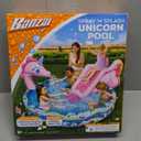 BANZAI Spray 'N Splash Unicorn Pool, Length: 78 in, Width: 60 in, Height: 32 in, Inflatable Outdoor Backyard Water Slide Splash Toy