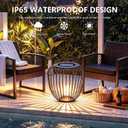 LED Outdoor Side Table, 18 Inch Metal Cage Patio End Table with Bottom LED Light, Solar Powered, 2-in-1 Multi-Purpose Stool, Waterproof Garden Furniture for Balcony Poolside Backyard